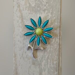 Vintage Sarah Coventry Pin Brooch Turquoise Daisy Flower